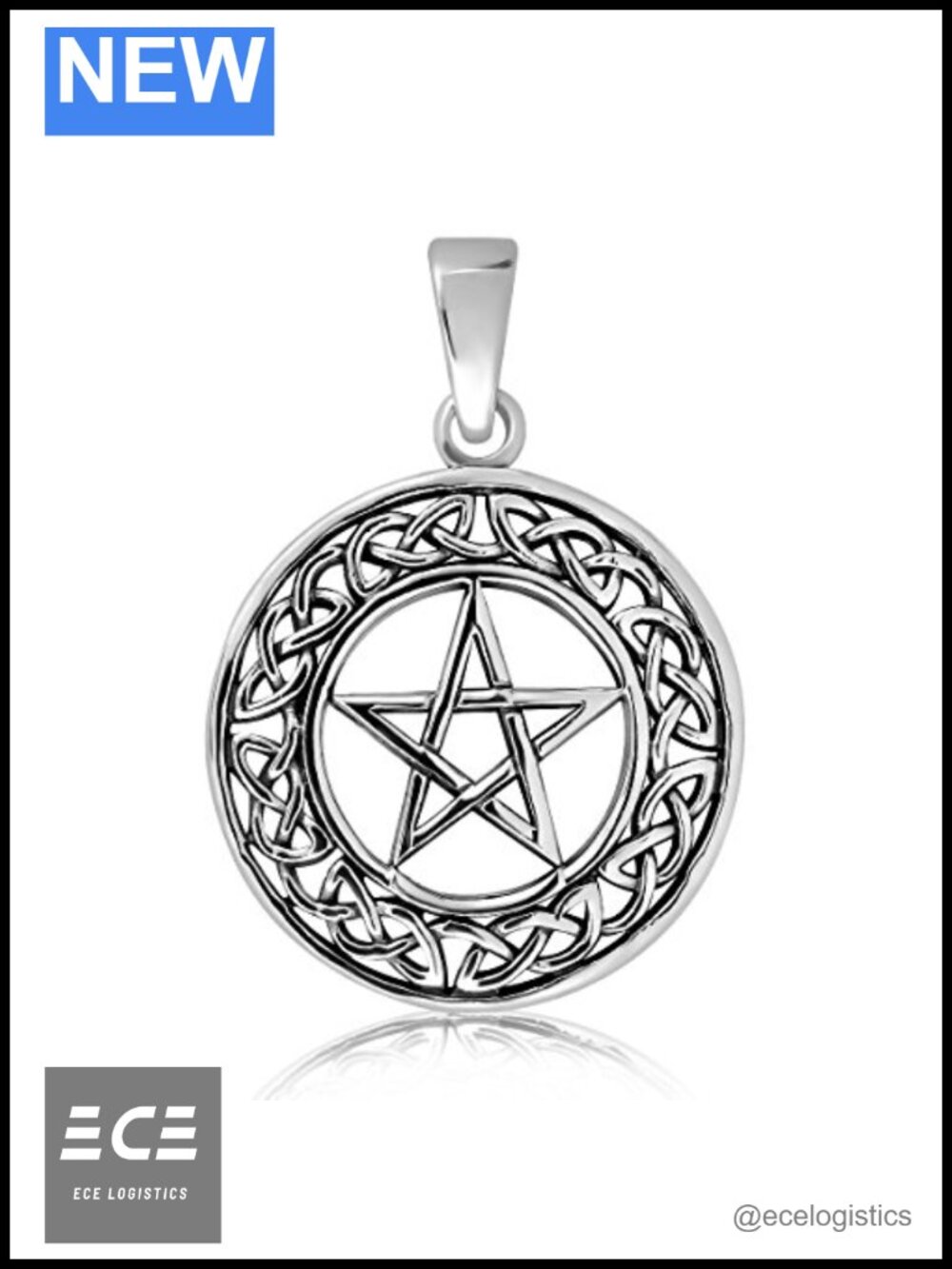 Sterling Silver 925 Celtic Pentacle Trinity Knot Triquetra Pendant Necklace